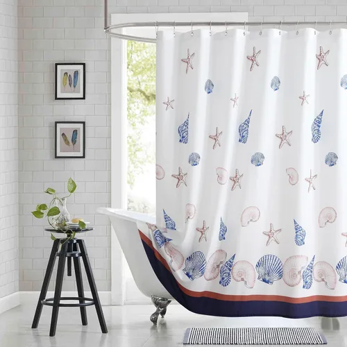 Miniatura 13 de Cortina de ducha náutica, cortina de ducha azul marino y blanca para cubículo de 54 x 72, cortinas de ducha de tela con estampado de ancla y velero