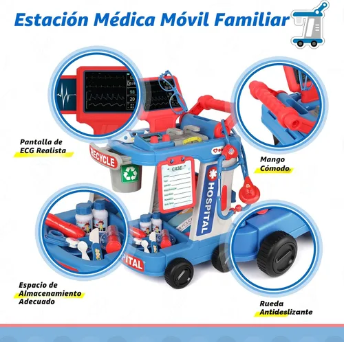 Miniatura 5 de Liberry - Kit de médico para niños pequeños de 3, 4 y 5 años, juego de médico con carrito, disfraz y estetoscopio, juego de rol, juguetes médicos