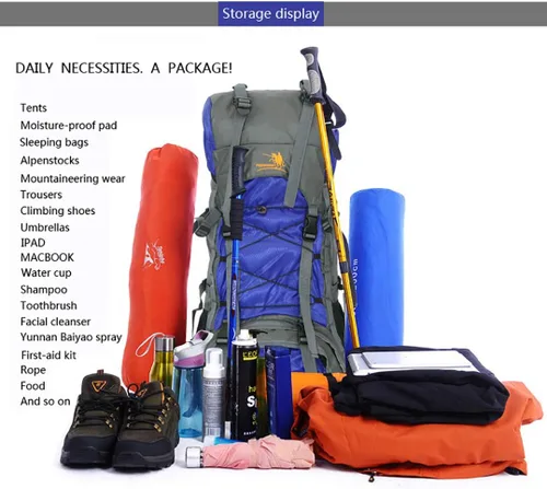 Miniatura 9 de Bseash Mochila impermeable de 60L con marco interno para senderismo, camping, con cubierta para lluvia, mochila grande para viajes al aire libre