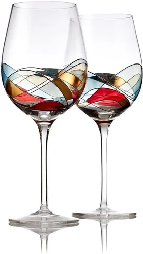 Miniatura 10 de Bezrat Juego de 2 copas de vino tinto, copa de vino pintada a mano, artículos esenciales para bebidas, 11 pulgadas de alto, vaso grande para amantes