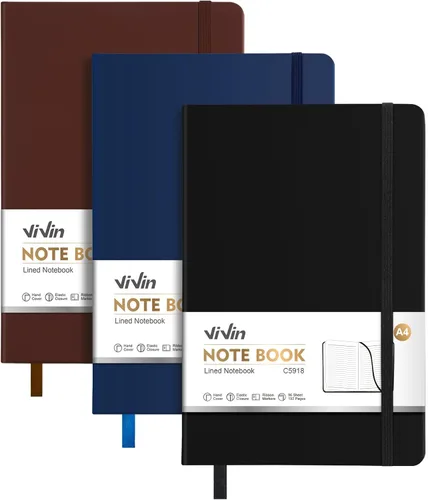 Miniatura 15 de ViVin Cuaderno A4 con rayas universitarias para el trabajo, diario de tapa dura de cuero de 8.5 x 11 pulgadas, 192 páginas, cuaderno rayado