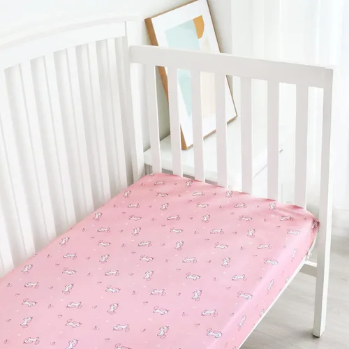 Miniatura 7 de Juego de 4 sábanas para cuna para niña, sábanas bajeras de 52 x 28 pulgadas para colchón estándar y de niños pequeños, material suave y rosado +