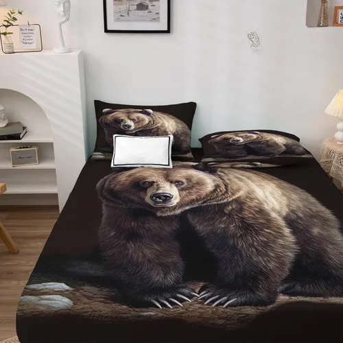 Miniatura 3 de Bear Sheets - Juego de sábanas de tamaño individual, sábanas de microfibra suave y bolsillo profundo, sábanas y fundas de almohada estampadas sin
