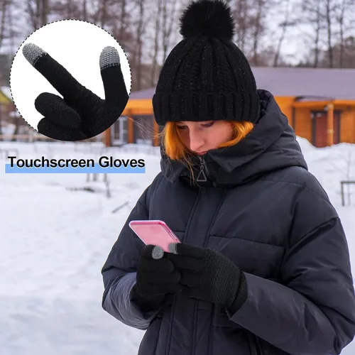Miniatura 5 de 5 Pieces Women Winter Ski Outing Set, Knit Hat Scarf Gloves Earmuffs Stockings