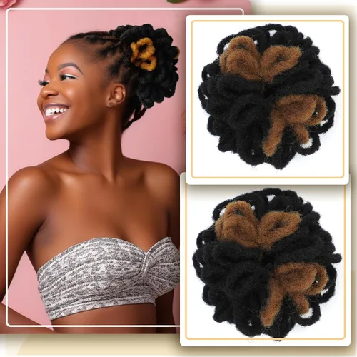 Miniatura 21 de DreadLocks Chignons Afro High Puff Cola de Caballo con Cordón Moño de Cabello Postizos Faux Locs Chignons con Clip Cola de Caballo para Mujeres