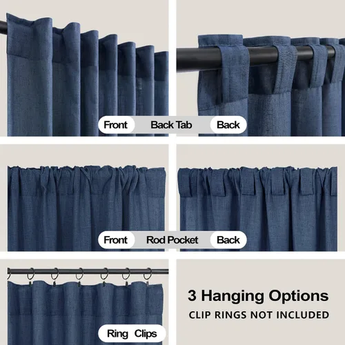 Miniatura 4 de KOUFALL Cortinas de lino azul marino de 84 pulgadas de largo, cortinas transparentes azul oscuro para sala de estar y dormitorio, medianoche