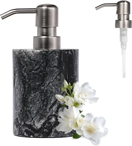 Miniatura 9 de Dispensador de jabón de mármol para baño, Amaauto dispensador de jabón líquido y loción de mármol natural con bomba en botella para encimera de Gris
