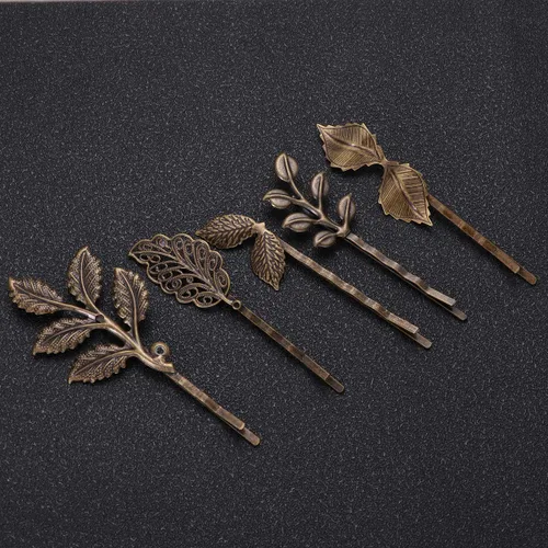 Miniatura 8 de 10 pinzas para el pelo de hojas retro, horquilla retro para el cabello, pasador retro Bobby Pin delicado bronce para el cabello para mujeres y niñas