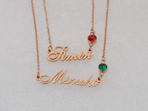 Miniatura 3 de LikeFun - Collar personalizado con nombre de placa de nacimiento para niñas, acero inoxidable, Rose gold