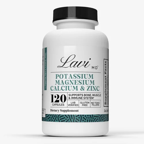 Suplemento de potasio magnesio y zinc y calcio para la salud ósea, el músculo y el sistema inmunológico - Complejo mineral con aspartato de zinc