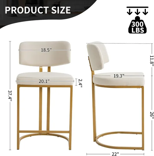 Miniatura 2 de Modern Barrel - Juego de 2 taburetes de bar, taburetes de altura de mostrador, taburete de terciopelo de 26 pulgadas con respaldo cómodo, silla