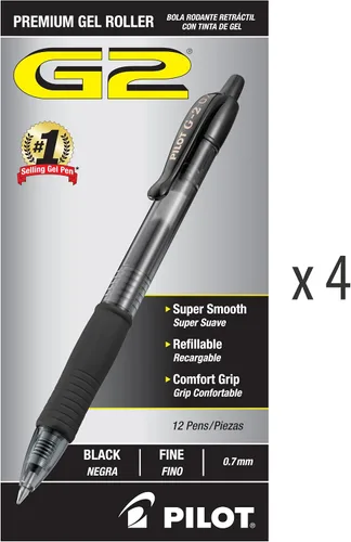 Miniatura 2 de Pilot - Bolígrafos en gel G2, con punta rodante, recargables y retráctiles de alta calidad, punta fina, tinta negra, paquete de 4 unidades de 12