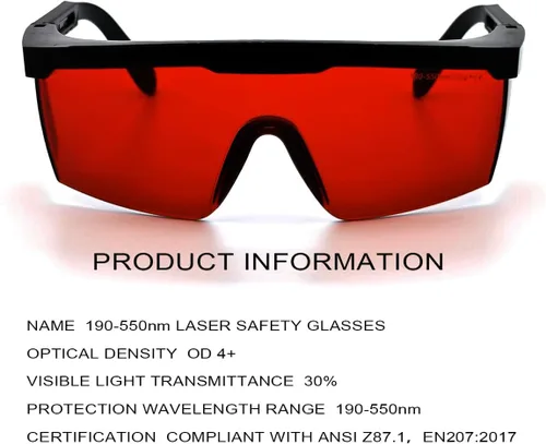 Miniatura 6 de FreeMascot OD 4+ 190nm-550nm Gafas de seguridad láser de longitud de onda para luz láser típica de 405nm, 445nm, 450nm, 520nm, 532nm