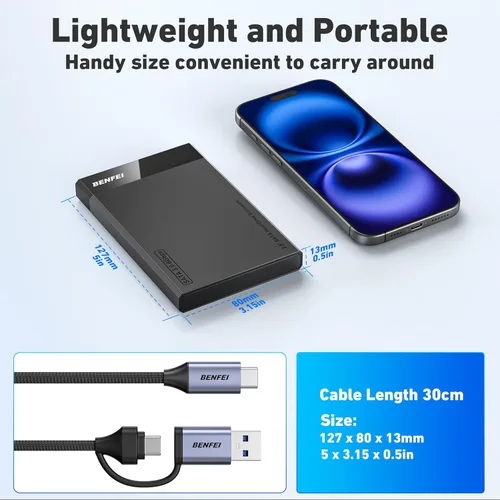 Miniatura 6 de BENFEI Caja externa para disco duro de 2.5 pulgadas SATA a USB sin herramientas (6Gbps, optimizado para SSD, compatible con UASP SATA III)