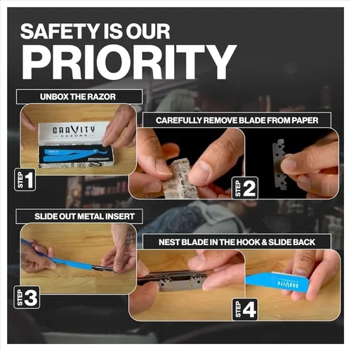 Miniatura 7 de Kit de navaja de afeitar recta profesional GRAVITY RAZORS – Ultra Exposición, incluye 10 cuchillas premium, 2 mm expuestas, blanco