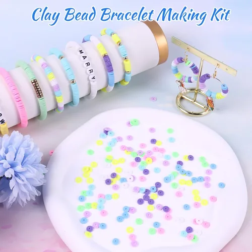 Miniatura 2 de Wuollgess Juego de 3500 cuentas de arcilla pastel para hacer pulseras, cuentas heishi de macarrón de polímero para joyas, kit de pulsera de amistad