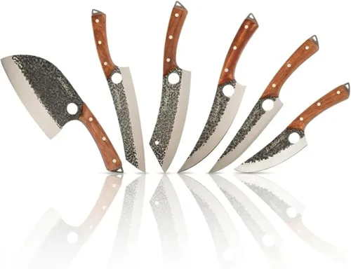 Miniatura 18 de SliceElite Cuchillo de carnicero profesional forjado a mano (juego de cuchillos de carnicero de 3 piezas con asas de madera de arena)