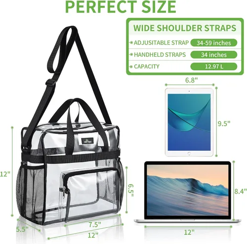 Miniatura 78 de MAY TREE Bolsa transparente para eventos en estadios de 12 x 6 x 12 pulgadas, bolsa de almuerzo transparente con correas reforzadas para trabajo