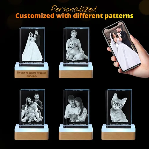 Miniatura 6 de Nameinhea Foto personalizada en cristal 3D con texto, marcos de fotos de cristal personalizables, regalo personalizado con tu propia foto