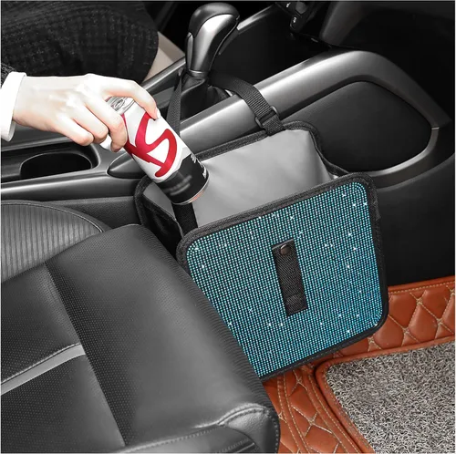 Botes de basura plegables con diamantes de imitación, contenedor de automóvil brillante para organizador y decoración de asientos, accesorios