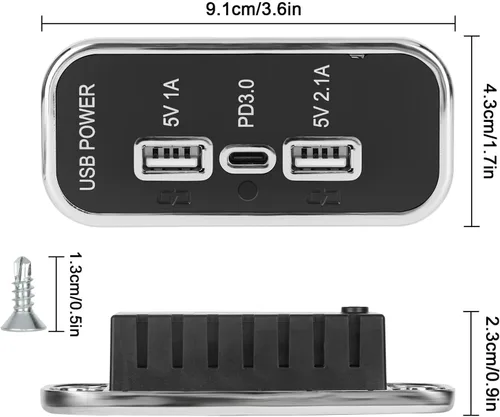 Miniatura 5 de Linkstyle Toma de corriente USB de 12 V, doble USB A y USB C de 18 W, panel de enchufe de cargador rápido con luz LED para montaje empotrado