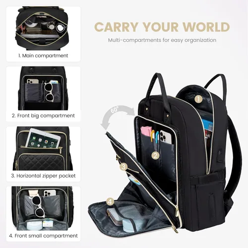 Miniatura 2 de LOVEVOOK - Mochila para laptop para mujer, mochila de trabajo, escuela, bolsa para profesores y enfermeras, elegante bolsa para libros con puerto