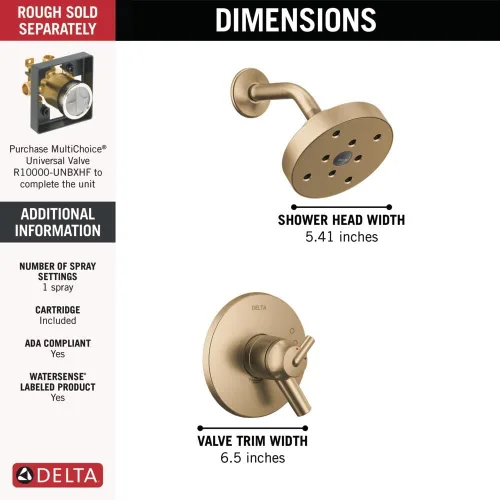 Miniatura 4 de Delta Faucet Trinsic Serie 14, juego de ducha de una sola función con cabezal H2Okinetic de un solo pulverizador, cromado T14259