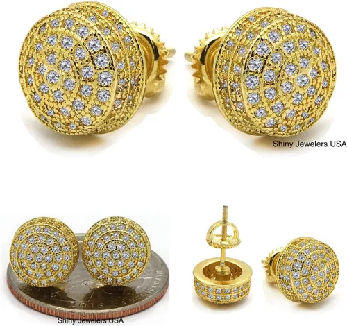 Miniatura 5 de Pendientes redondos para hombre de 18 quilates con acabado en oro amarillo de 0.394in
