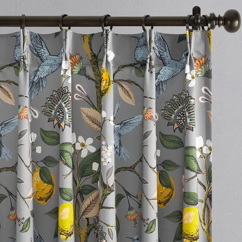 Miniatura 26 de Cortinas beige para cocina, 36 pulgadas de largo, diseño floral botánico de limón y colibrí, cortinas plisadas para oscurecer la habitación
