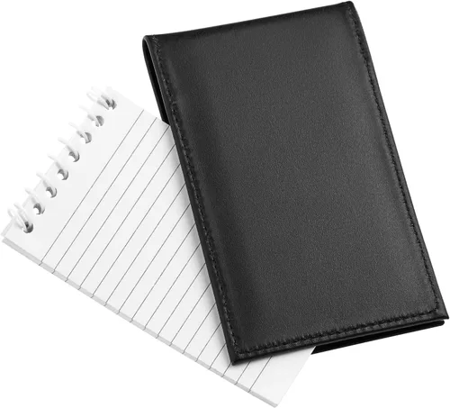 Miniatura 6 de D&K Portanotas de Cuero Negro con Tejido de Canasta para Blocs de Notas de 3x5, Cuaderno de Bolsillo Rellenable con Billetera para Aplicación