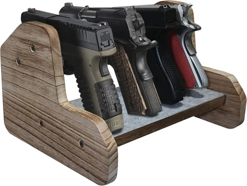 Soporte de madera para pistola seguro para armas, estante de pistola de 4 ranuras para almacenar accesorios seguros para armas, organización de