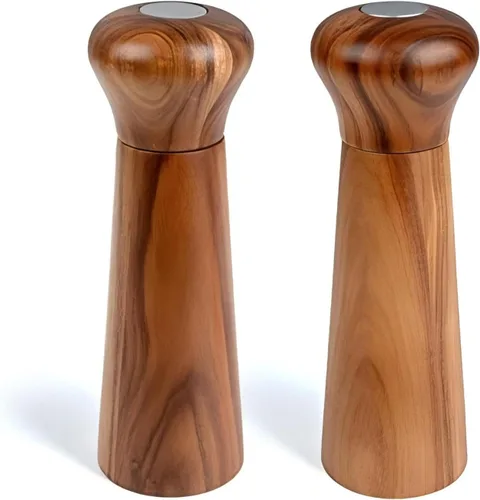 Miniatura 11 de Juego de molinillo de sal y pimienta de madera, molinillo manual de sal y pimienta, molinillo de sal de madera de acacia recargable, molinillo