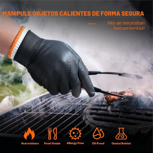 Miniatura 7 de Guantes ANBOSON para Barbacoa Desechables Resistente al Calor para Parrilla - 100 Guantes de Nitrilo + 4 Forros Reutilizables de Algodón