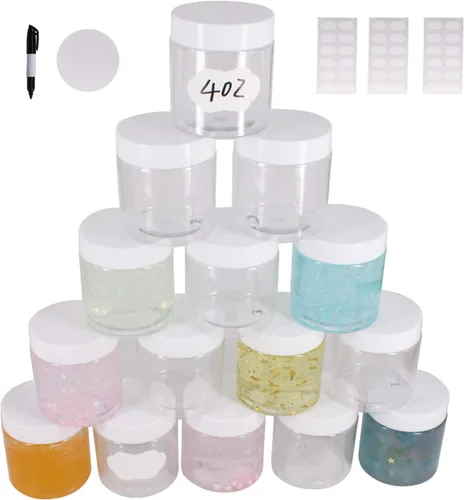Miniatura 6 de Paquete de 12 tarros de plástico de 22 onzas con tapas, tarros vacíos de boca ancha con tapas, recipientes herméticos para alimentos/tarros de 22oz