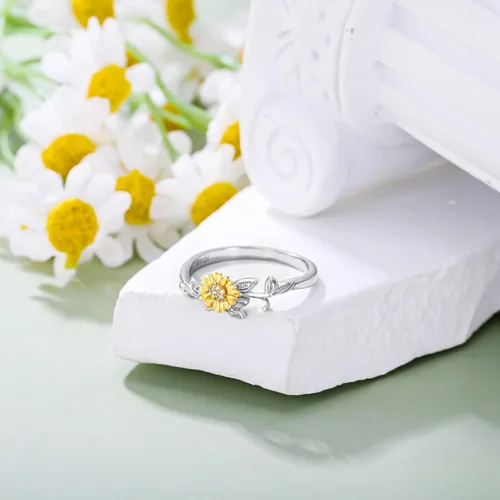 Miniatura 4 de Anillo de girasol de diamante para mujer, plata de ley 925, anillo de girasol con diamantes cultivados en laboratorio, regalos de joyería