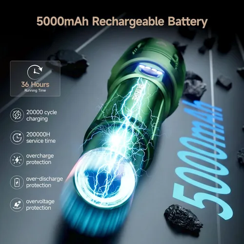 Miniatura 6 de SKYFIRE 1376 linternas LED con lente de encendido, recargable de 2000 lúmenes altos, luz de flash zoomable, 5 modos, impermeable, IPX6, potente