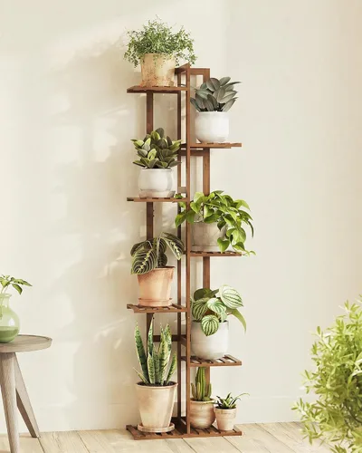 Miniatura 11 de Bamworld Soporte de bambú para plantas de interior con 6 niveles, estante de plantas de exterior, soporte de esquina para múltiples plantas, soporte