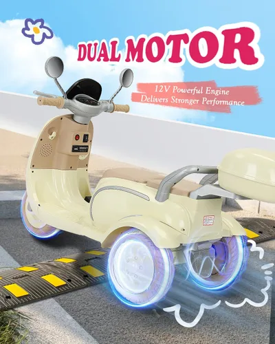 Miniatura 2 de Moto eléctrica de 12 V y 2 plazas para niños, moto de paseo con control remoto, caja de almacenamiento, música, luz LED, claxon, motor de 2x50W