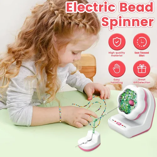 Miniatura 2 de Spinner eléctrico de cuentas de arcilla con base, Spinner de cuentas de arcilla para hacer pulseras con 2 agujas, máquina giratoria de cuentas