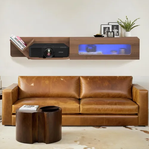 Miniatura 6 de Pmnianhua Soporte de TV flotante rústico con luces LED, consola multimedia montada en la pared de 66 pulgadas, centro de entretenimiento flotante