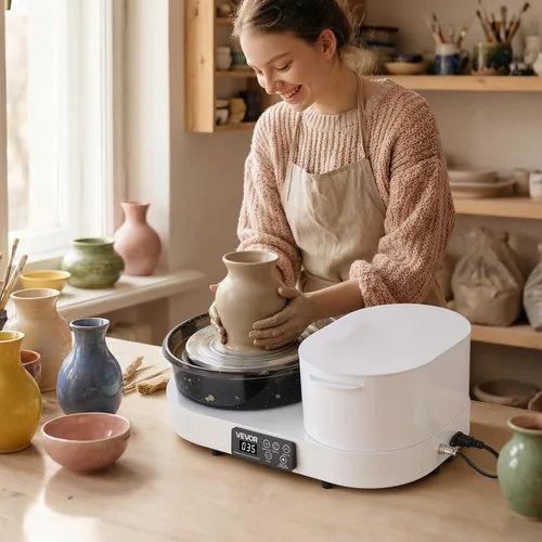 Miniatura 8 de VEVOR Rueda de cerámica de 350 W, máquina formadora de cerámica de 11.0 in, rueda de cerámica eléctrica con pedal de palanca de pies ajustables
