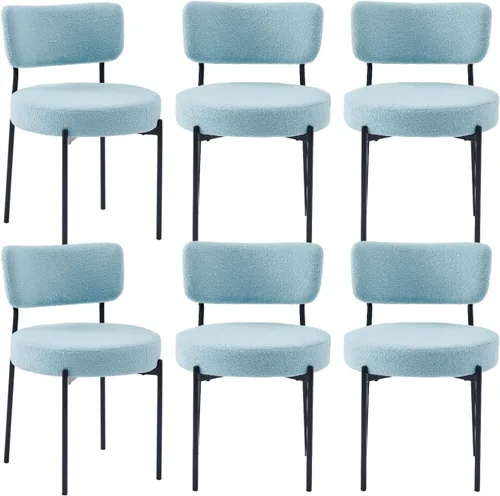 Miniatura 16 de Juego de 2 sillas de comedor negras Stabrech, sillas de comedor con respaldo curvo, sillas de comedor modernas de bouclé tapizadas para la sala