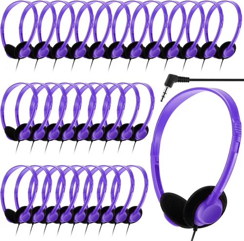 Miniatura 11 de Yunsailing Paquete de 20 auriculares a granel con diadema ajustable de 0.138 in, auriculares para programas de aprendizaje, laboratorio de Negro