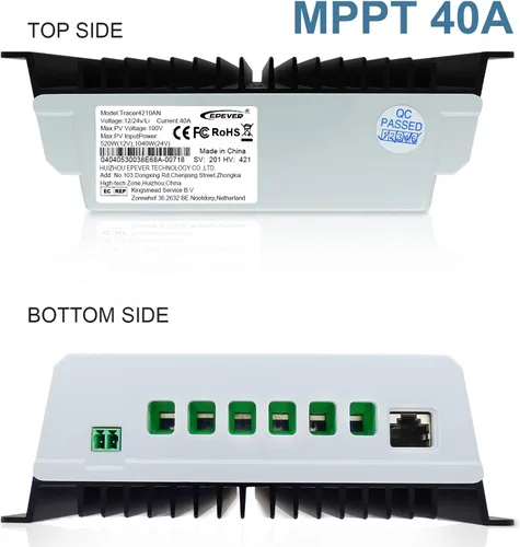 Miniatura 3 de EPEVER MPPT Controlador de carga solar 40A 12V 24V Tracer4210AN G3 + medidor remoto MT52 + kit Temp Senosr RTS para panel solar cargador regulador