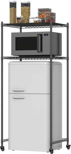 Mini estante para nevera, mini refrigerador y soporte para microondas | Altura ajustable, ruedas universales de 360°, ahorro de espacio, para