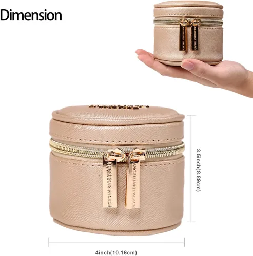 Miniatura 3 de Angelina's Palace Organizador redondo de joyas, bolsa de viaje, regalos de dama de honor, caja de cuero vegano para collar, aretes, pulsera, anillo