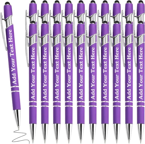 Miniatura 86 de Bolígrafos personalizados a granel grabados personalizados con punta de lápiz capacitivo, bolígrafos personalizados de tinta negra, regalos