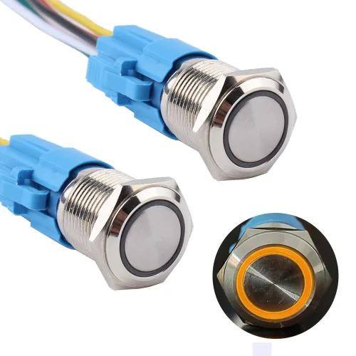 Miniatura 19 de 2 unids 0.630 in metal pestillo interruptor de botón 12V-24V ON-Off 5Pins 1NO 1NC con coleta para agujero de montaje de 5/8 pulgadas impermeable Azul