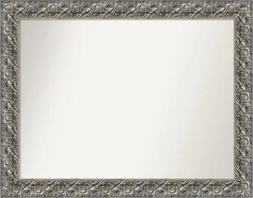Miniatura 279 de Amanti Art Espejo de baño plateado para sobre fregadero, 26 x 26 pulgadas, espejo cuadrado de níquel pulido, marco de madera tradicional mediano, se