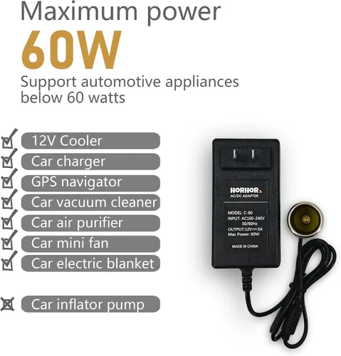 Miniatura 2 de Convertidor de CA a CC de 60 W, 5 A, adaptador de encendedor de cigarrillos de automóvil, adaptador de 110 V/120 V a 12 V AC/DC fuente